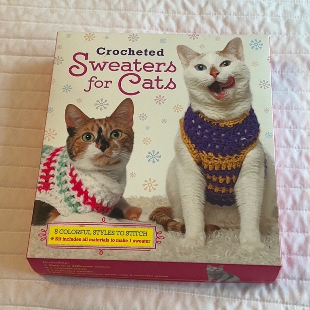 Crocheted Cat Sweater Kit - Purple and Red